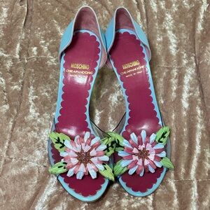 Vintage Moschino 1990 Raffia Peep Toe Heels